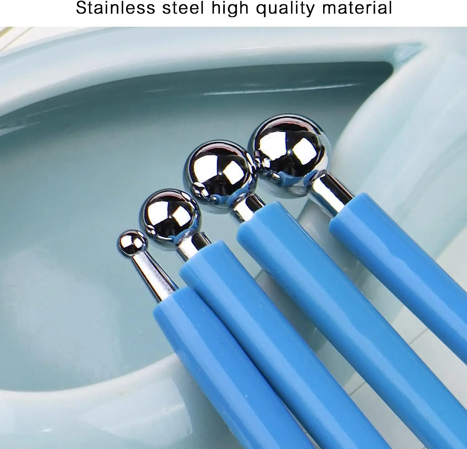 4 PCS Pottery Tools,Fondant Cake Decorating Ball Model,Clay Sculpting Tool Set,Polymer Clay Ball Stylus Dotting Tools