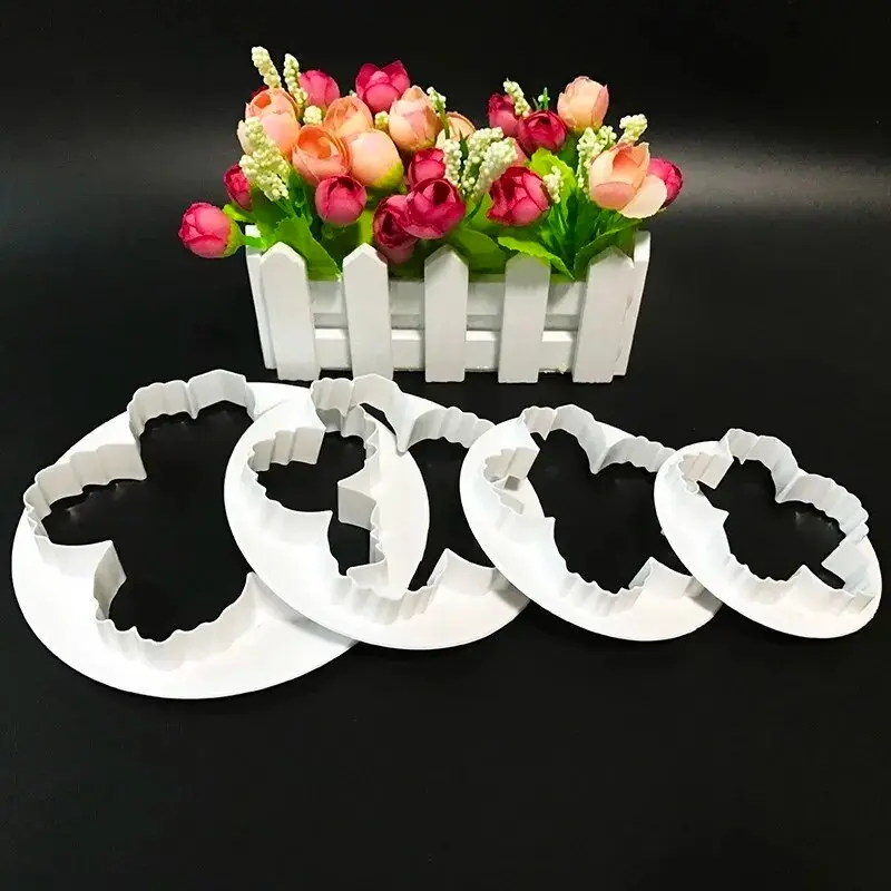 4Pcs/set Peony Durable Sugar Embosser Fondant Cake Mold Cutter Cookie Decorating Fandont Baking & Cake Tools Gift
