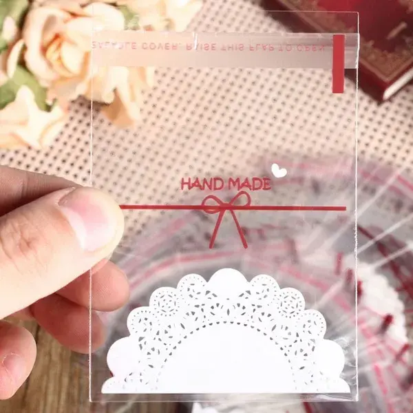 100 pcs Self Adhesive Lace printed Cookie Candy Sleeves