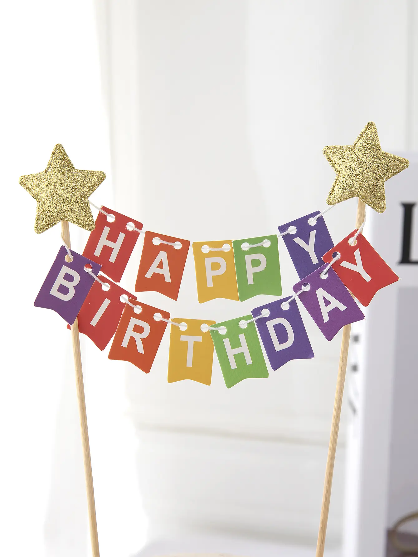 Colorful paper banner Birthday Cake Topper