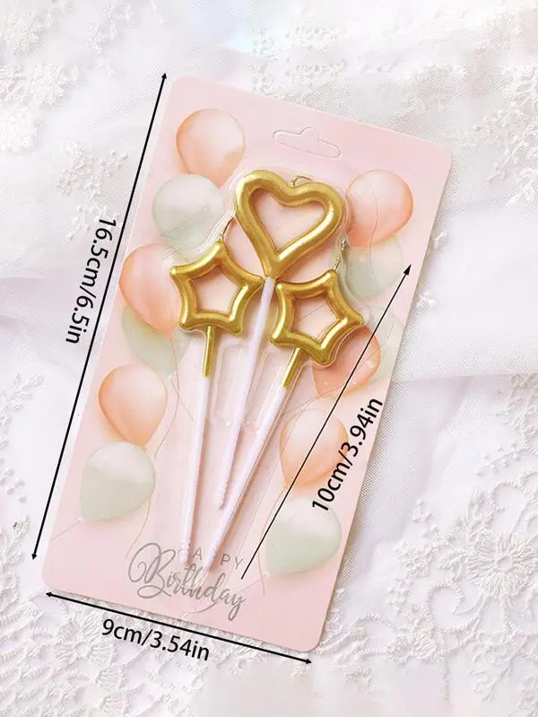 3 pcs Heart & Star cake candles