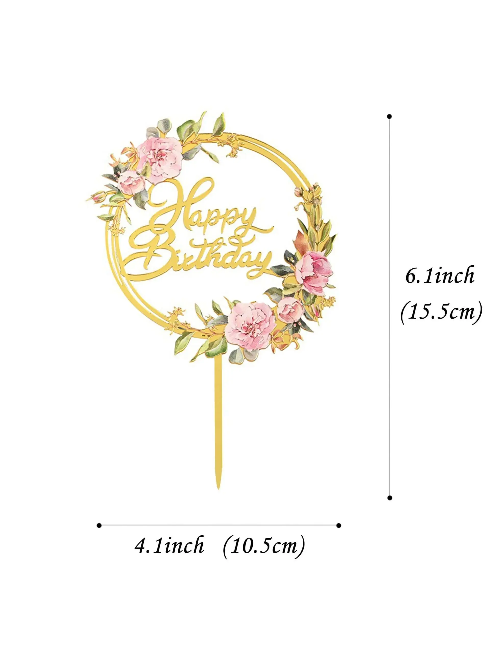 Happy Birthday Cake Toppers Gold Flower Acrylic Cake Acrylic Cupcake Topper For Various Birthday