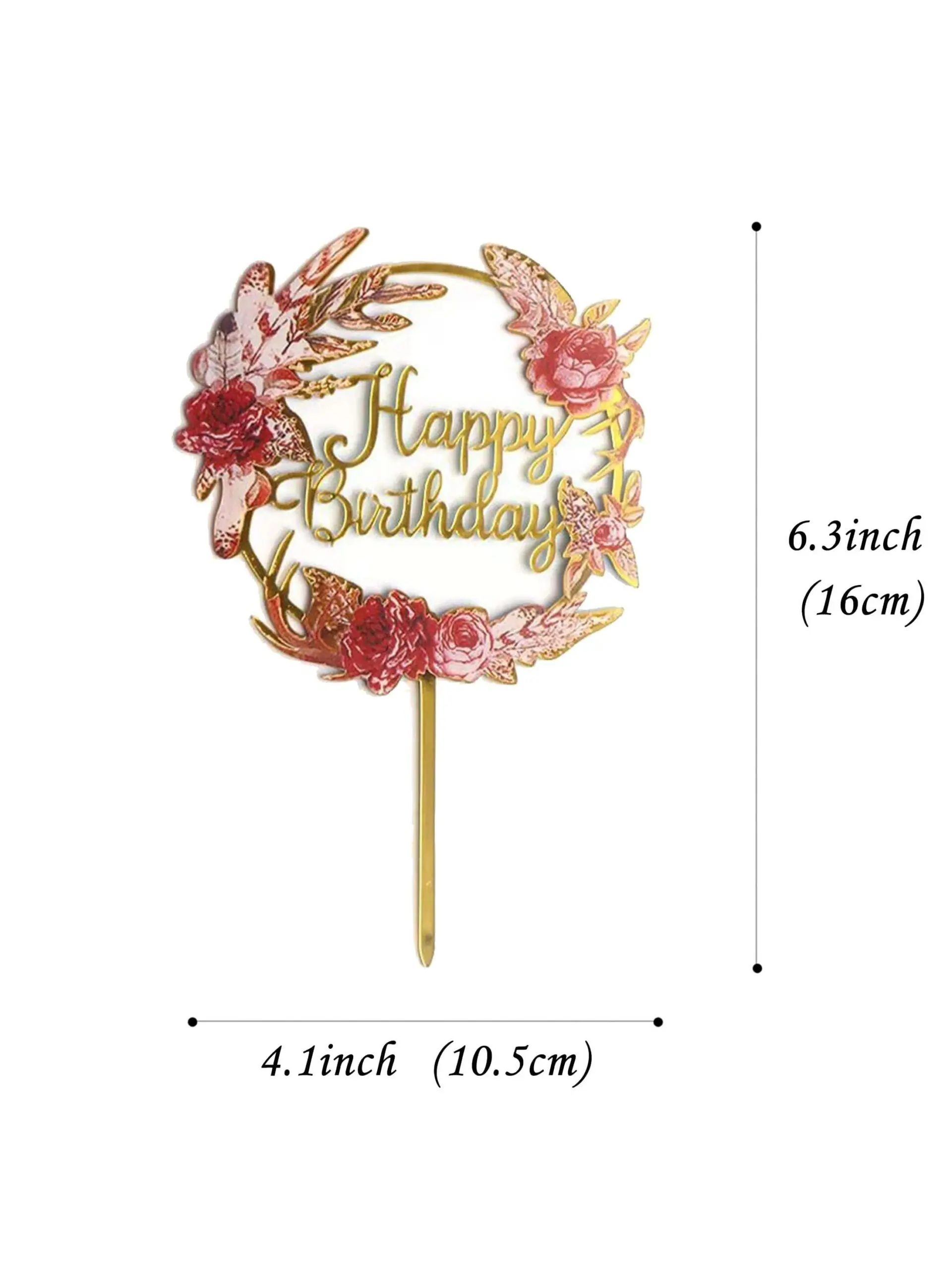 Happy Birthday Cake Topper Gold Flower Acrylic Cake Topper Acrylic Cupcake Topper For Various Birthday