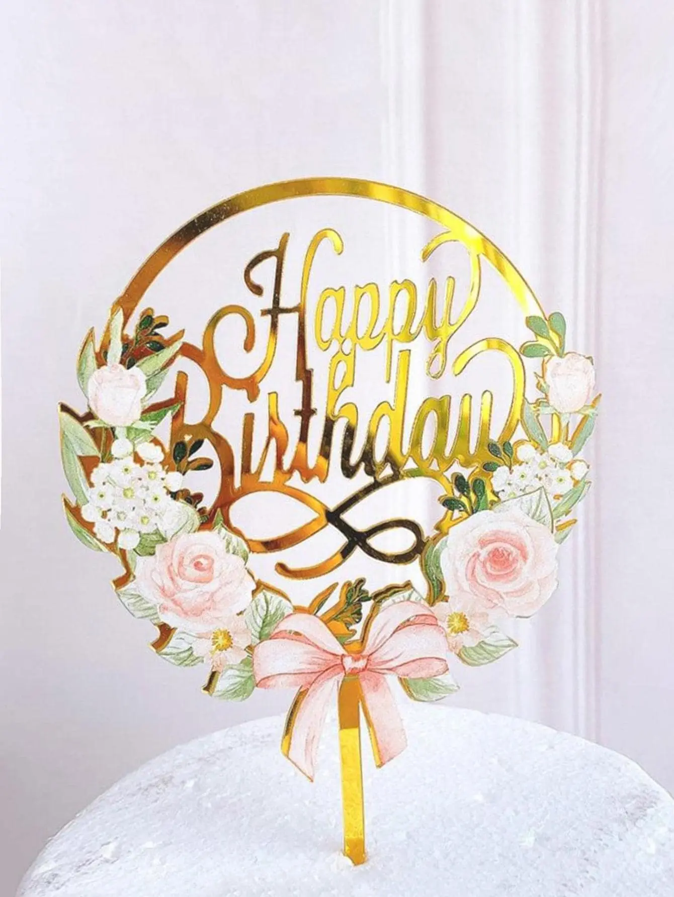 Printed Flower bow garland happy birthday cake topper