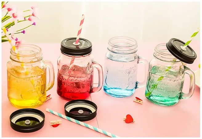 1 pcs Glass Mason Jars With Straw