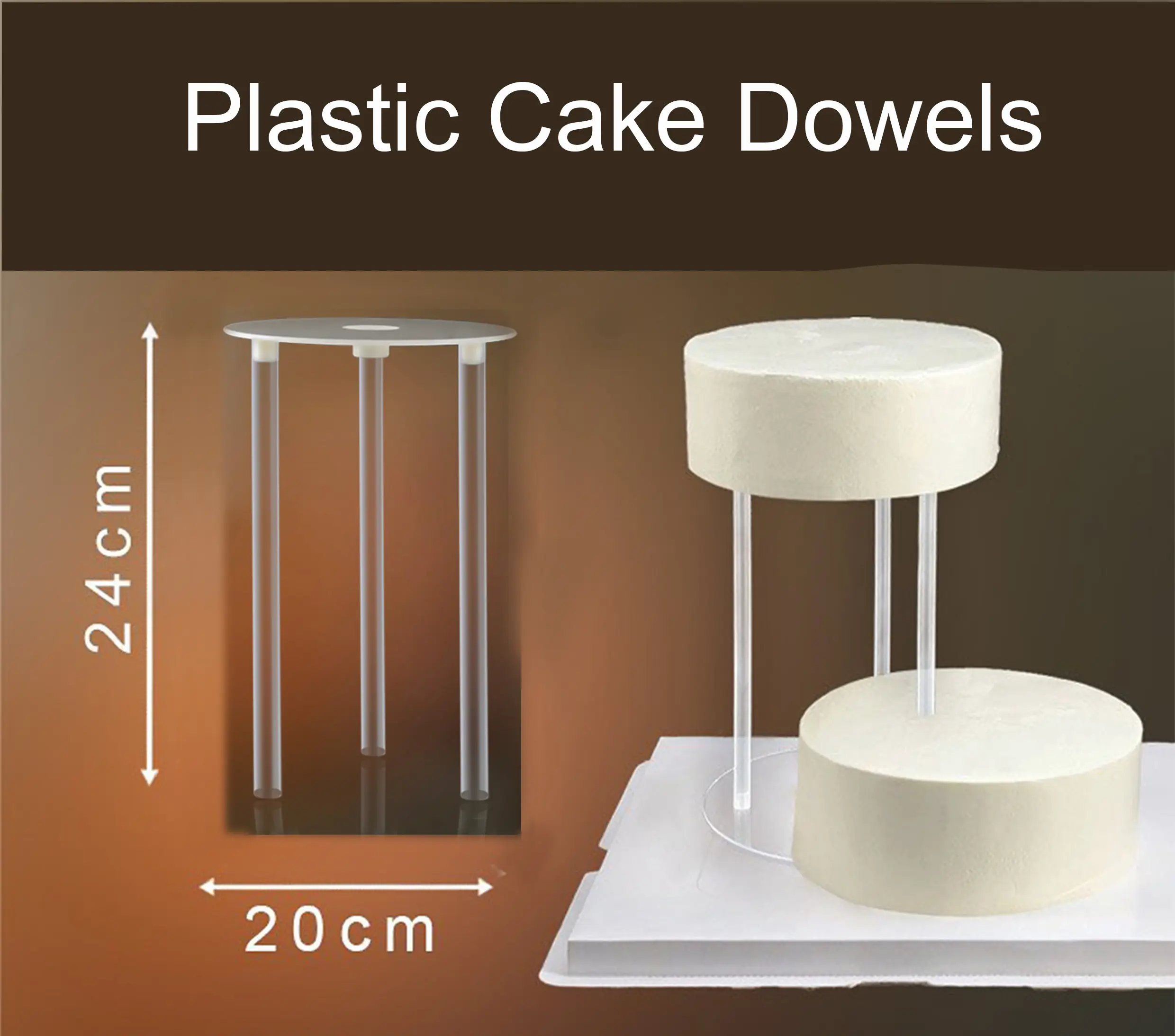 Plastic cake dowels set of 3 pcs round stand and 3 dowels set