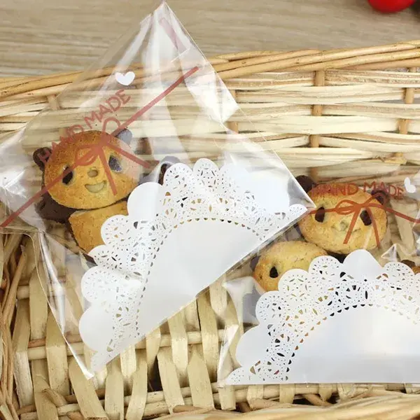 100 pcs Self Adhesive Lace printed Cookie Candy Sleeves