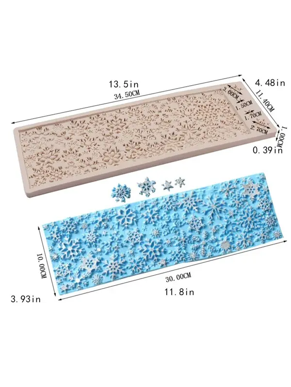 Christmas Snowflake Silicone Fondant Mold for Sugar Resin Cake Border Embossed Textured Mat Cake Embossing Pad Baking Moulds