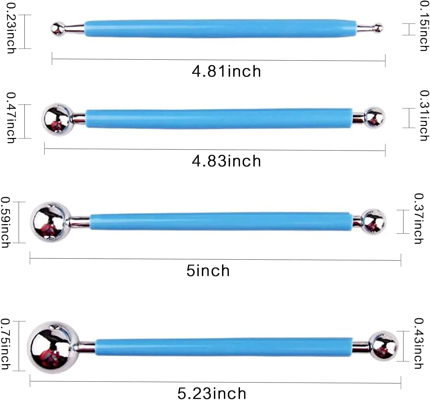 4 PCS Pottery Tools,Fondant Cake Decorating Ball Model,Clay Sculpting Tool Set,Polymer Clay Ball Stylus Dotting Tools