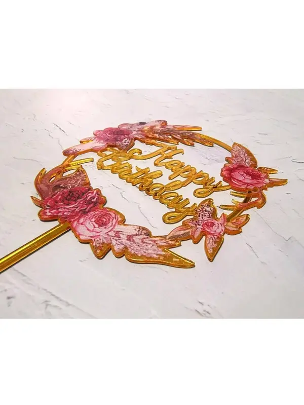 Happy Birthday Cake Topper Gold Flower Acrylic Cake Topper Acrylic Cupcake Topper For Various Birthday