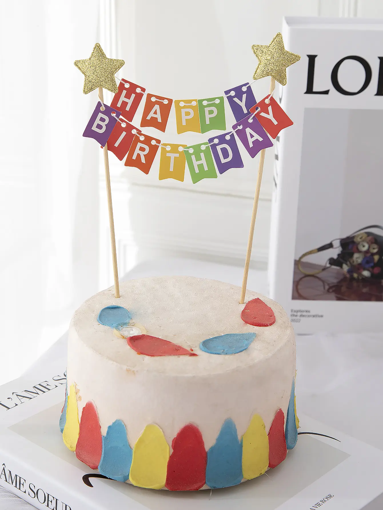Colorful paper banner Birthday Cake Topper