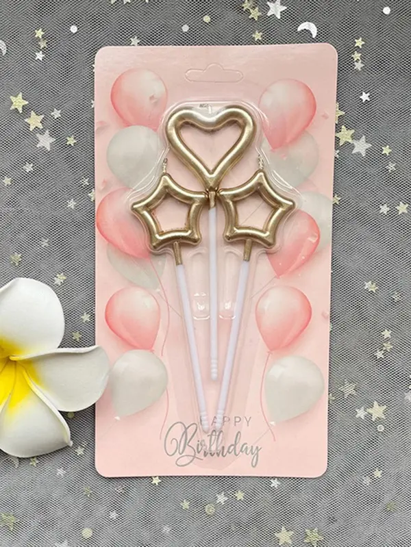 3 pcs Heart & Star cake candles