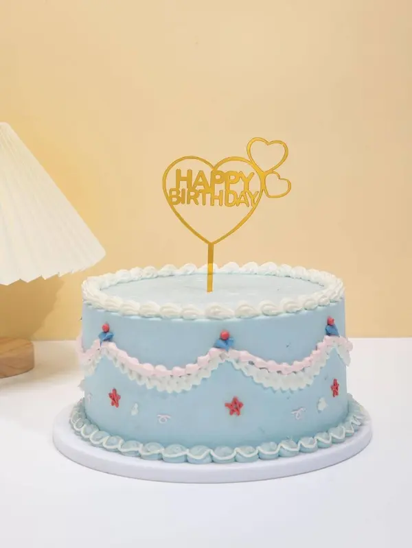 Heart Shaped Gold Color Birthday Cake Toppers