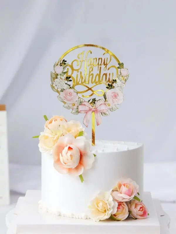 Printed Flower bow garland happy birthday cake topper