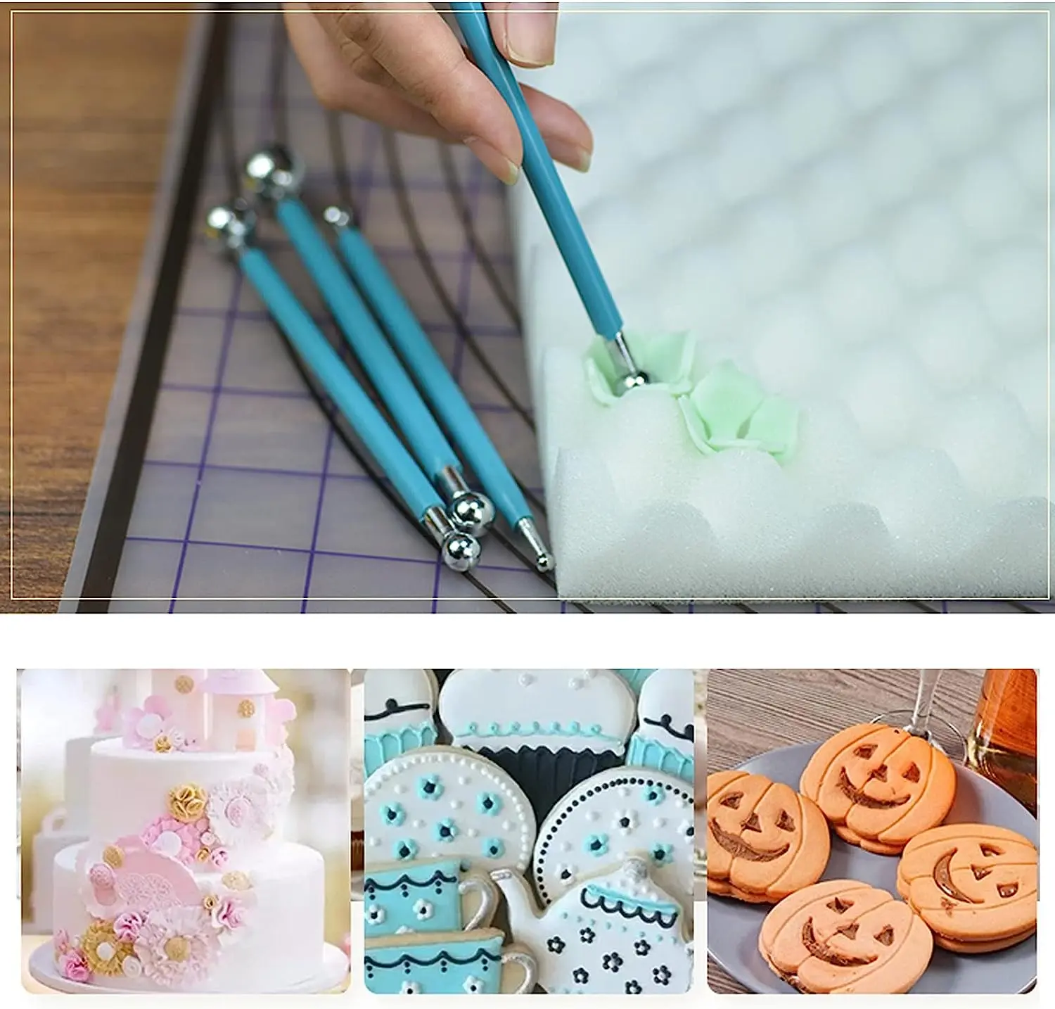 4 PCS Pottery Tools,Fondant Cake Decorating Ball Model,Clay Sculpting Tool Set,Polymer Clay Ball Stylus Dotting Tools