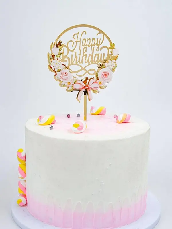 Printed Flower bow garland happy birthday cake topper
