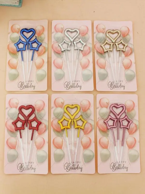 3 pcs Heart & Star cake candles