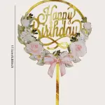 Printed Flower bow garland happy birthday cake topper
