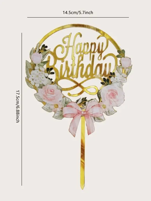Printed Flower bow garland happy birthday cake topper