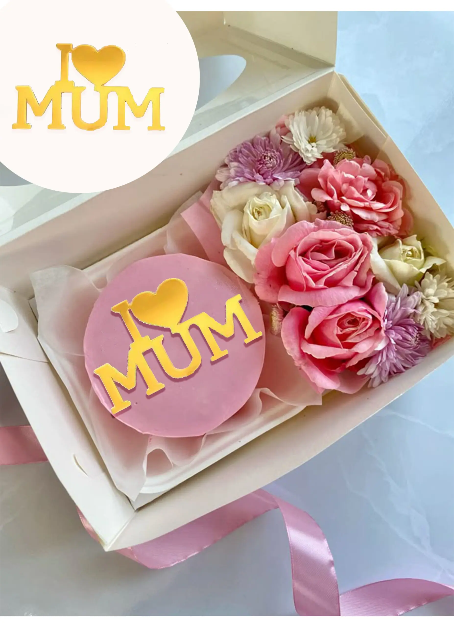I Love mum with heart cake topper Style 2
