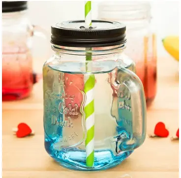 1 pcs Glass Mason Jars With Straw