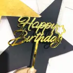 Golden happy birthday cake topper with star