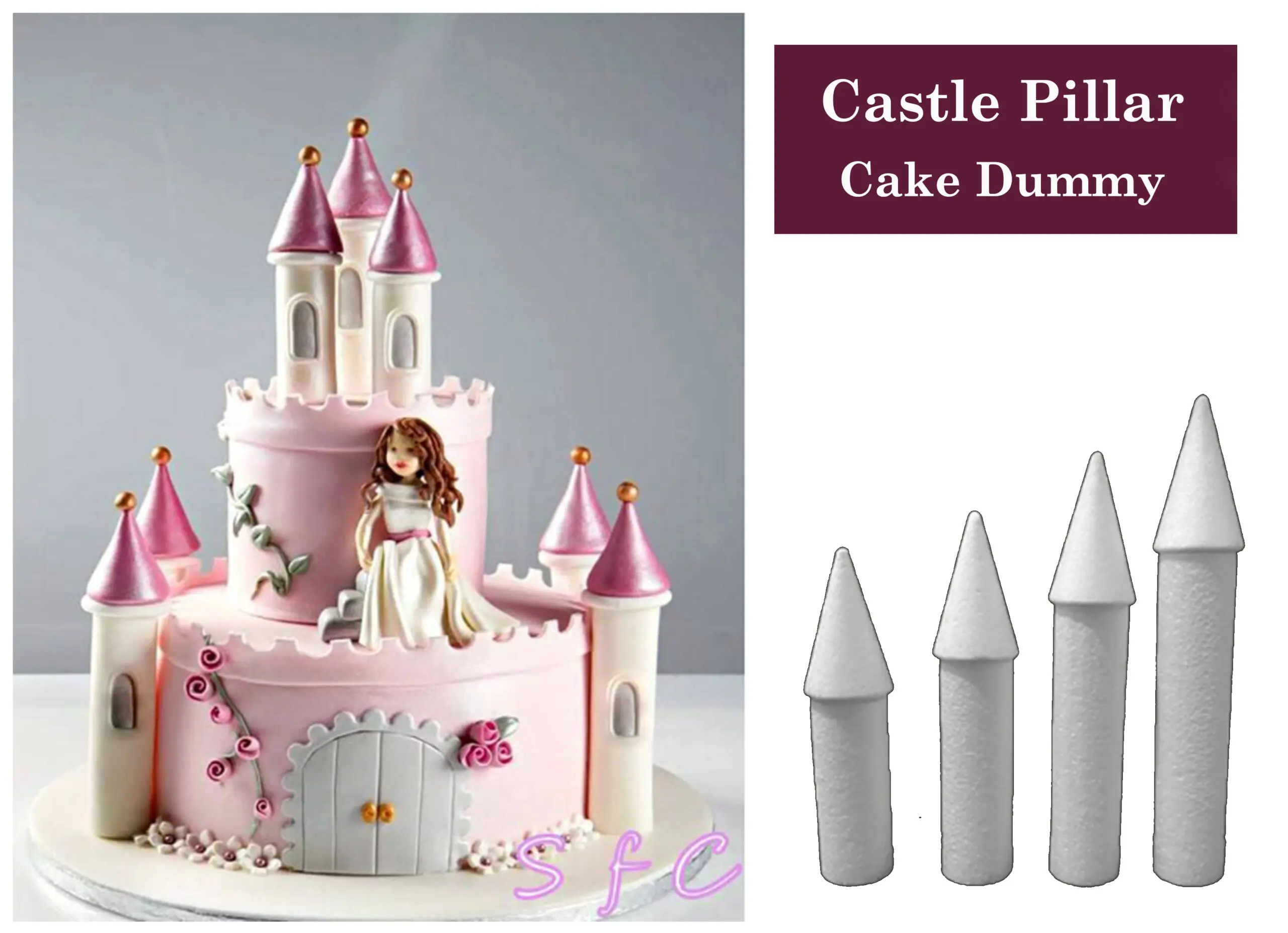 Castle Pillar Foam Square Cake Dummy ( Height 15 cm diameter 4 cm)
