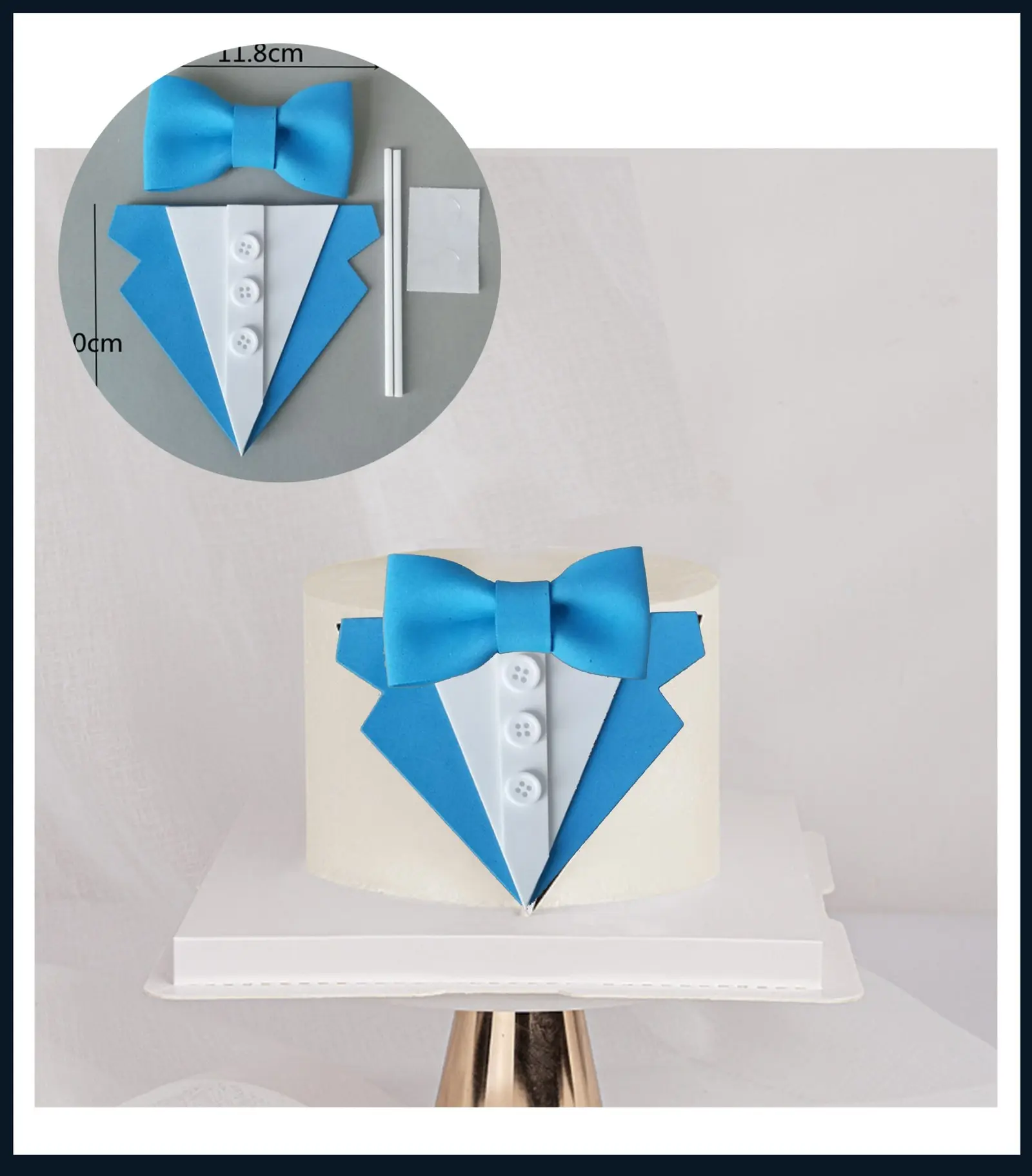 2 pcs Father shirt tie with 3d buttons cake topper set