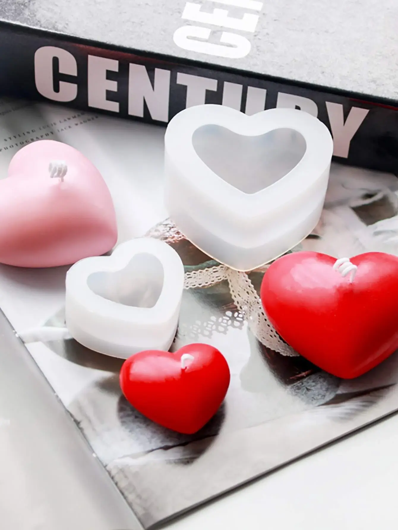 1pc Reusable DIY Silicone Mold,Creative White Heart Shaped Washable Candle Mold For DIY Lovers