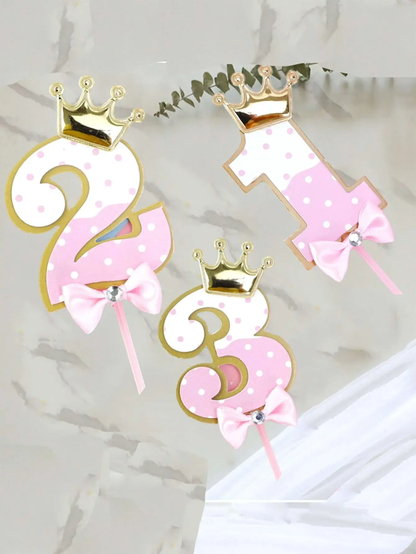 Paper Cake Topper,Number Design Crown & Bow Decor Cake Top Decoration For Party
