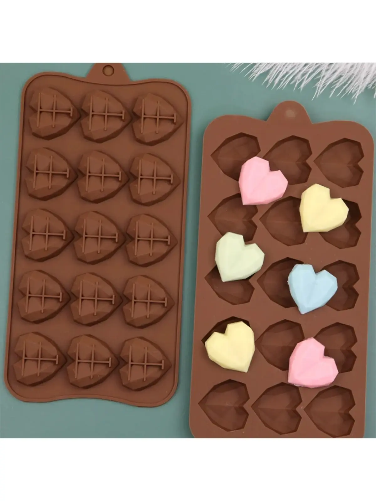 1pc 15 Grid Diamond Heart Shaped Silicone Chocolate Mold,Creative Romantic Diy Cake Decorating Tool For Kitchen,Ice Cube,Biscuit,Pastry Handmade Baking Mold