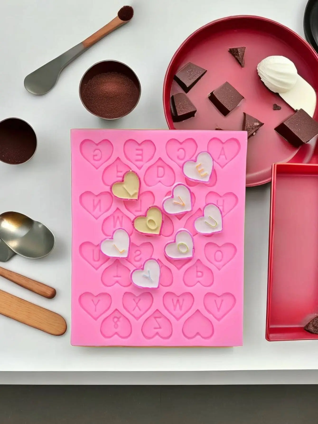 1pc Heart Shaped 26 English Alphabet Silicone Mould