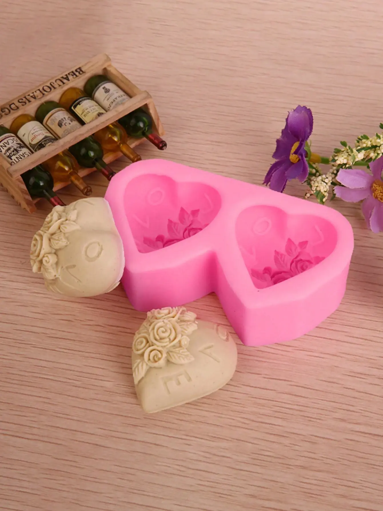 2 cavity Heart & Rose Shaped Silicone Mould