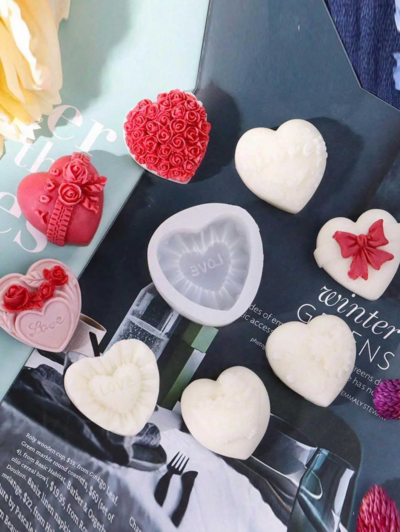 1pc Heart-shaped Rose Mousse Cake Silicone Mold For Valentine's Day,Wedding,Lover Gift,Aroma Plaster,Soap Grinding Tool,Better Offer With 2pcs