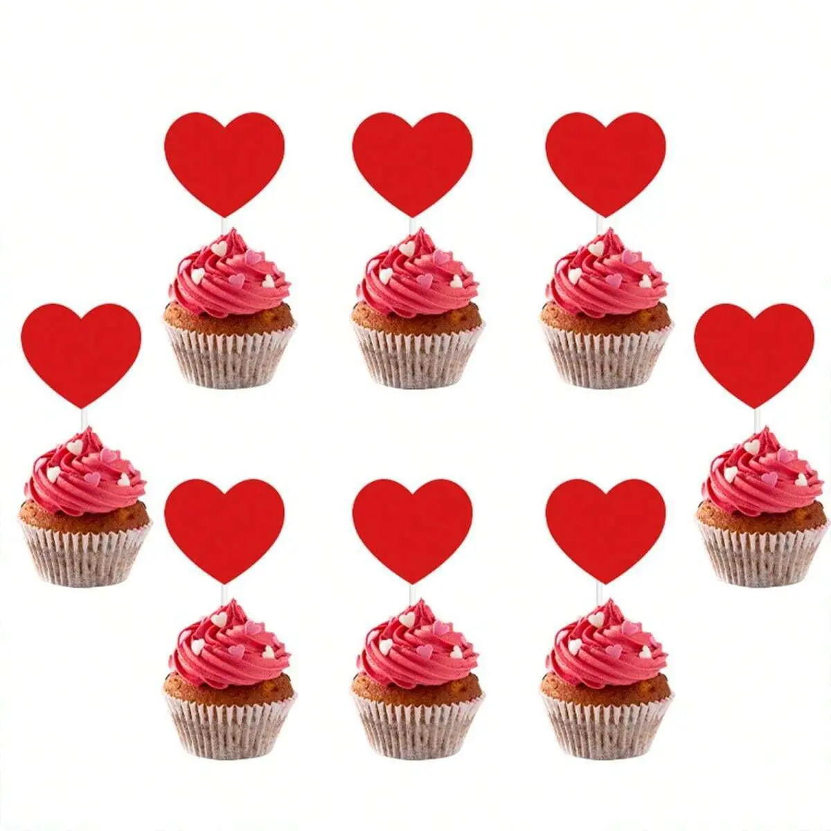 10 pcs red heart cake topper set