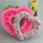 1pc Large Rose Heart Wreath Silicone Food Good Mold Big Heart Shaped Rose Silicone Mold Cake Decorating Tools Soap Cake Mould