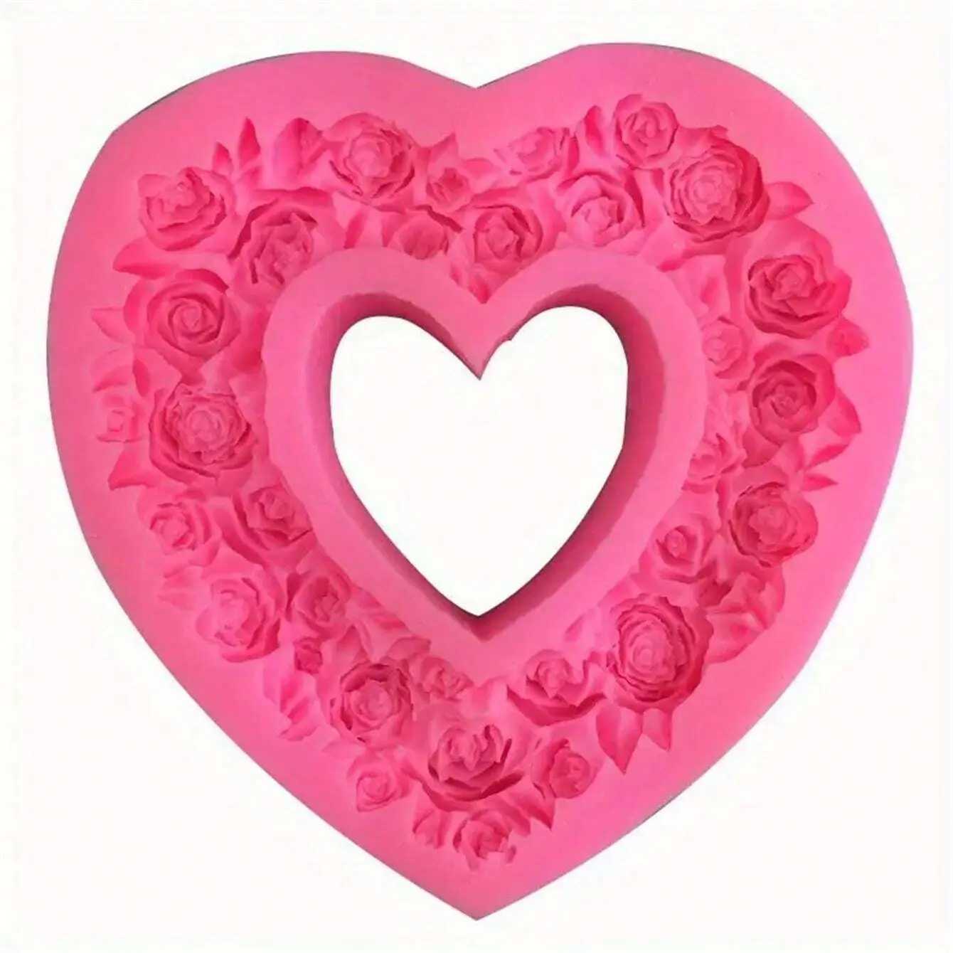 1pc Large Rose Heart Wreath Silicone Food Good Mold Big Heart Shaped Rose Silicone Mold Cake Decorating Tools Soap Cake Mould