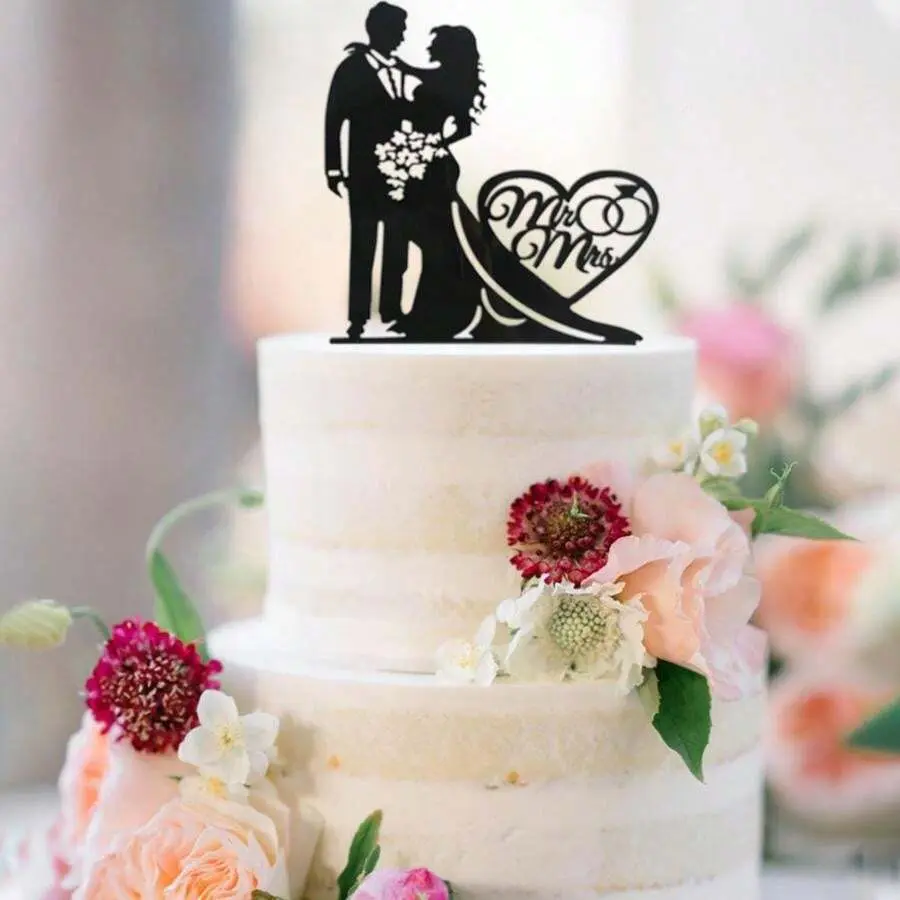 3pcs/Set Black Wedding Design Cake Topper For Wedding Party Cake Decoration