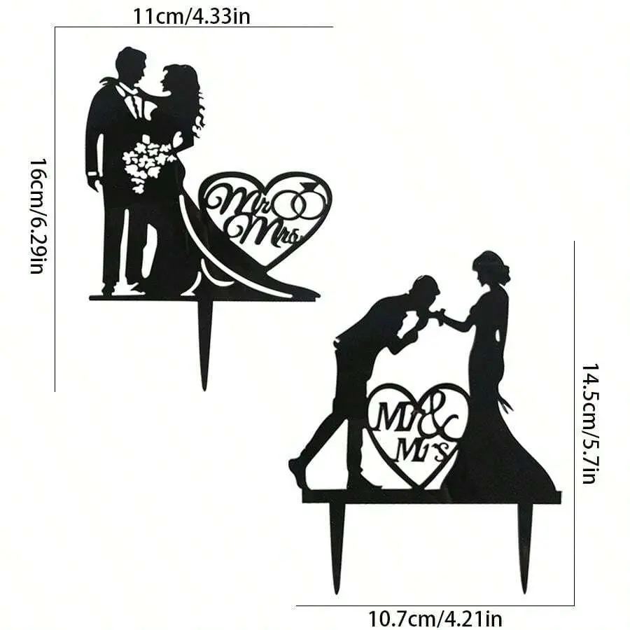 3pcs/Set Black Wedding Design Cake Topper For Wedding Party Cake Decoration