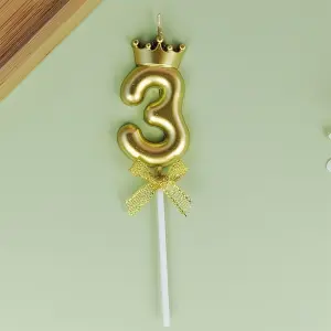 three Number candle Golden Cake candle