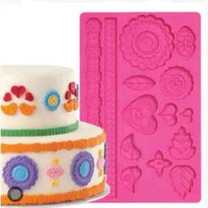 Floral & Lace Cake Border Silicone Mould