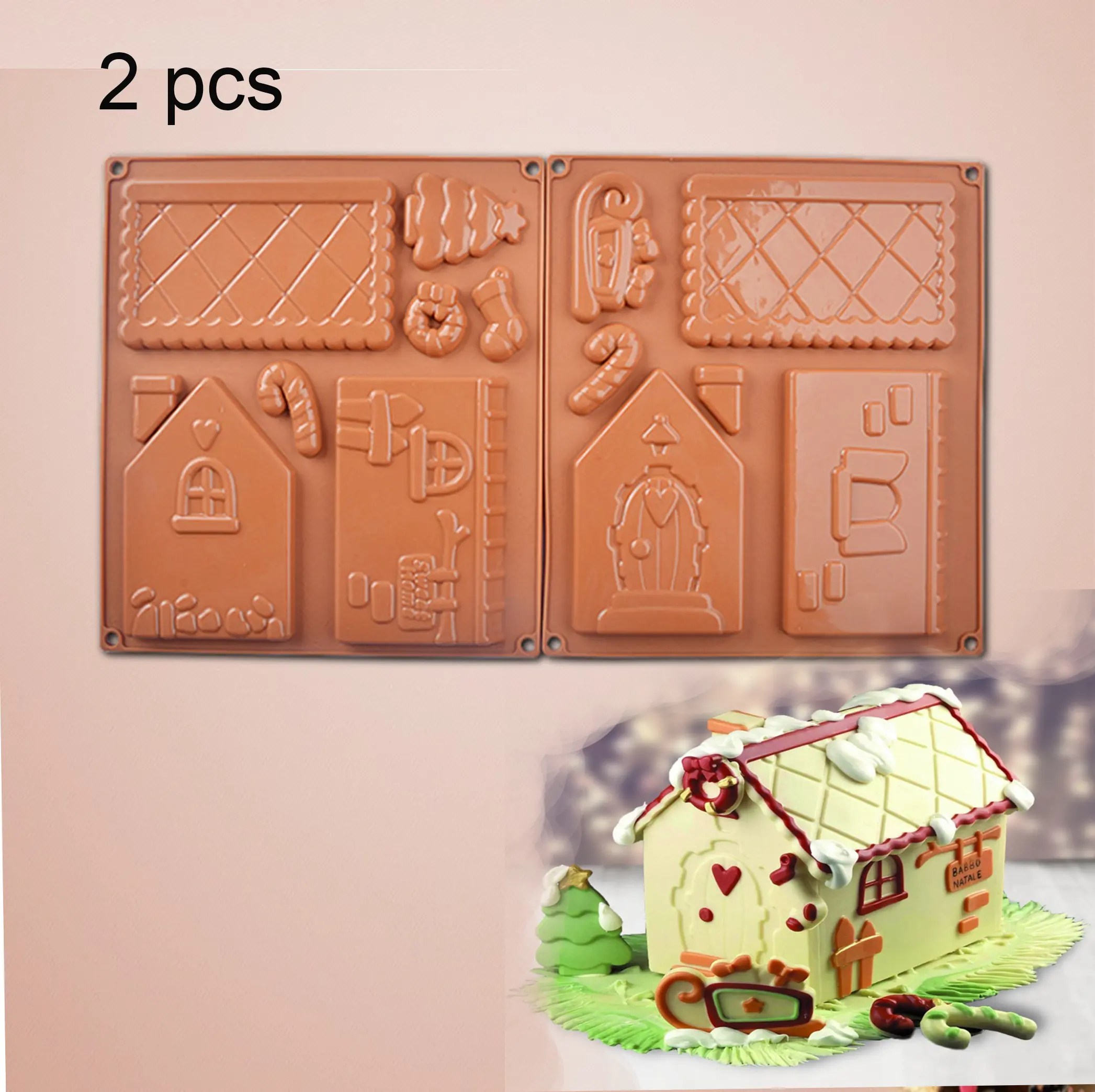 2 pcs Different Christmas Houses Silicone Cake Mold for chocolate and cookie