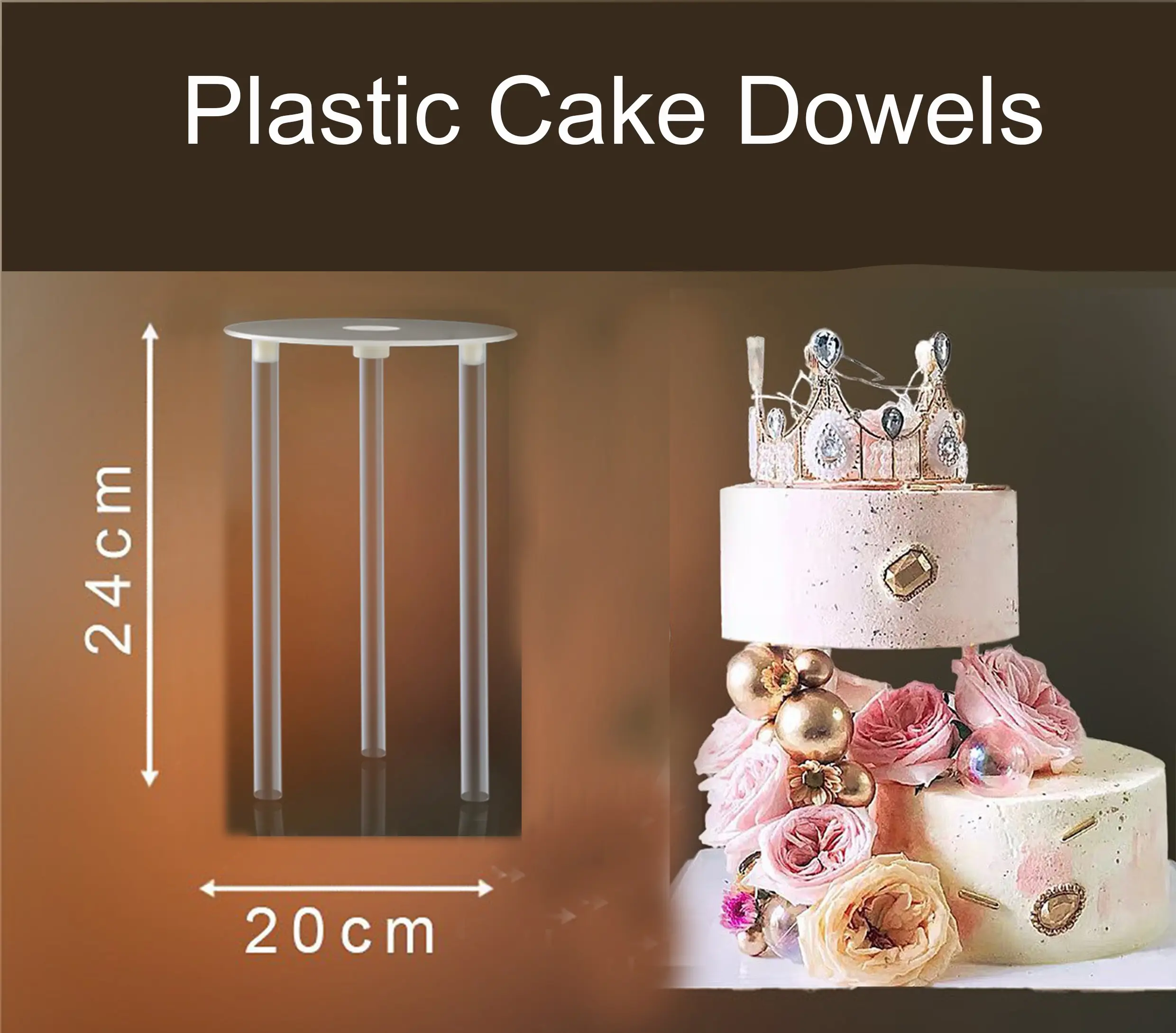 Plastic cake dowels set of 3 pcs round stand and 3 dowels set