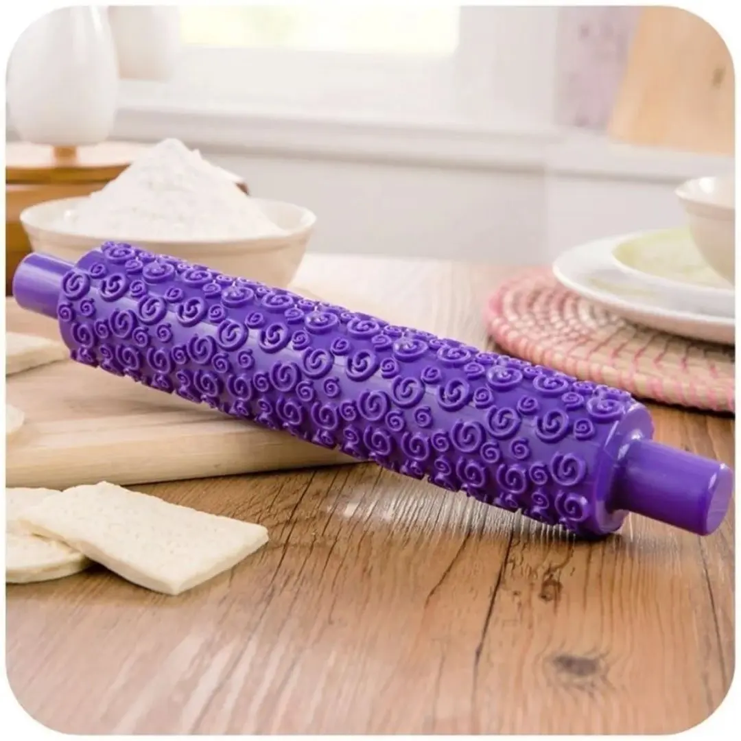 Purple rose flower shape Fondant Embossed Sugarcraft Rolling Pin for cake bread DIY Decorating Mold Gum Paste Tool