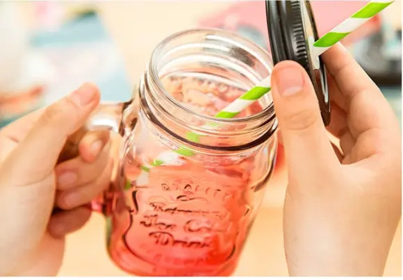 1 pcs Glass Mason Jars With Straw