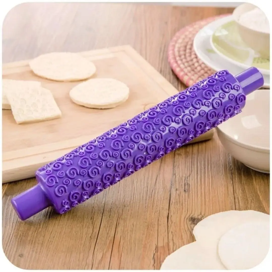 Purple rose flower shape Fondant Embossed Sugarcraft Rolling Pin for cake bread DIY Decorating Mold Gum Paste Tool
