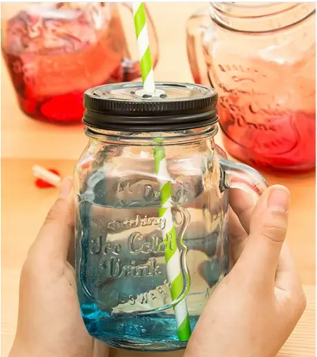 1 pcs Glass Mason Jars With Straw