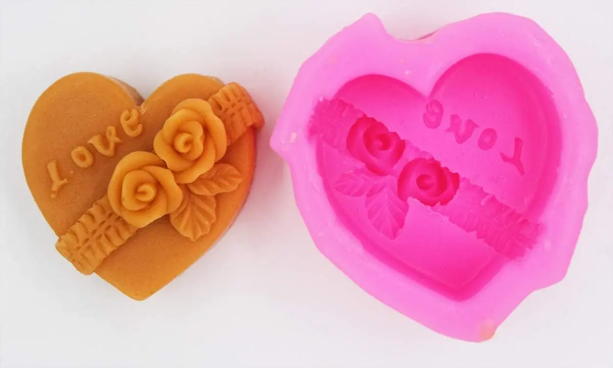 Heart shaped with love and flower deep silicone mould