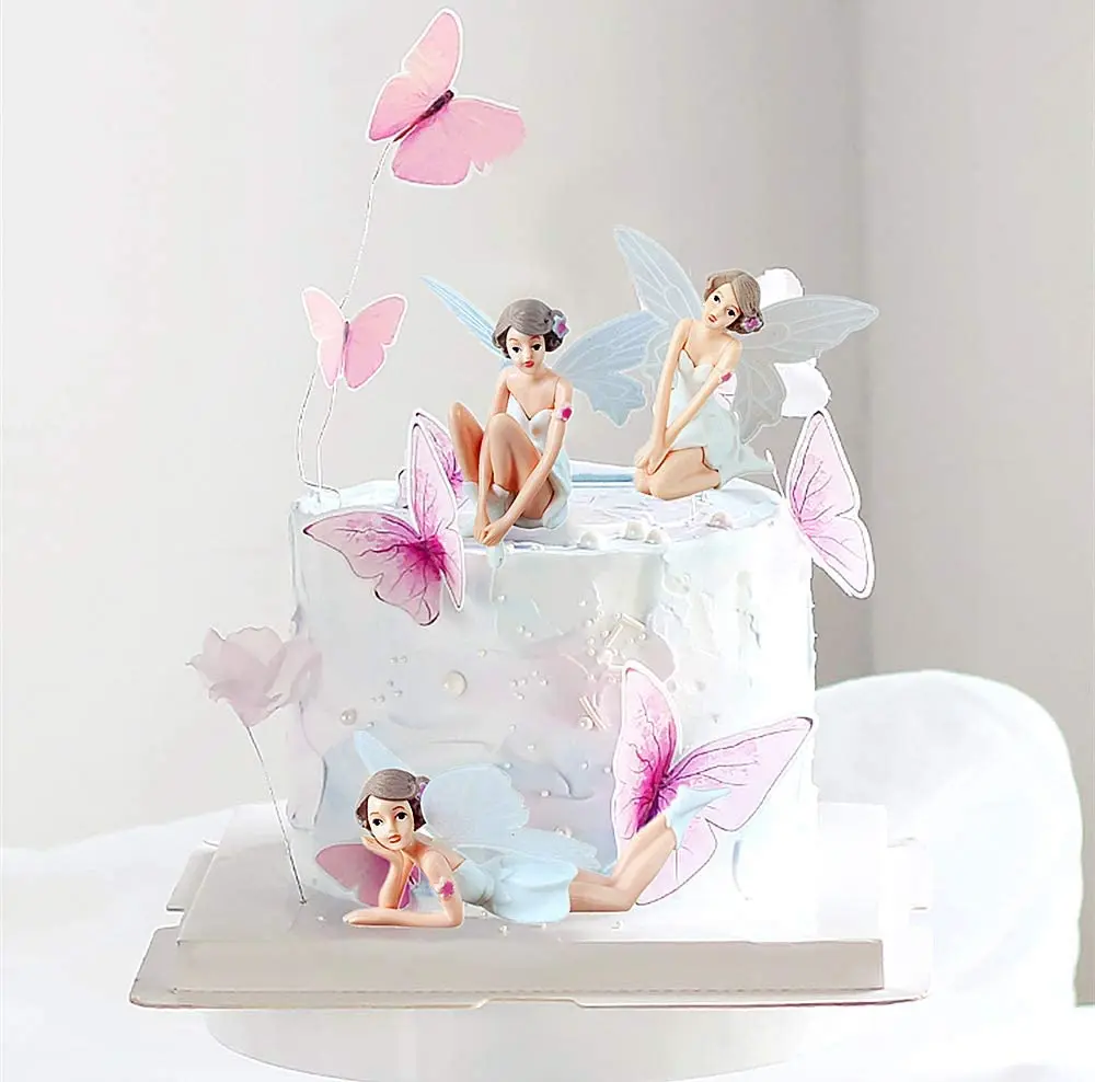 3 pcs White Wings Cute Angel Girl Cake Topper
