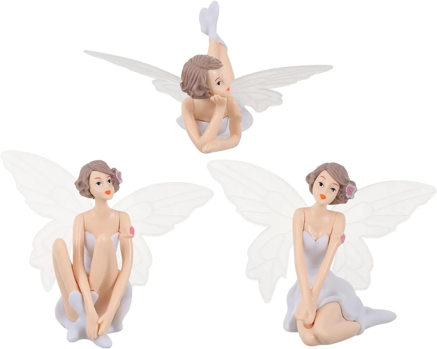 3 pcs White Wings Cute Angel Girl Cake Topper